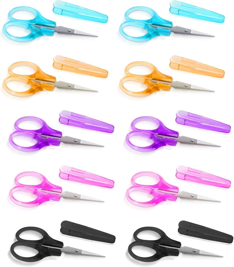 TaShow 10 Pcs Small Scissors All Purpose, Stainless Steel Sharp Mini Detail Craft Scissors with Protective Cover for Embroidery, Paper Cutting, Sewing, Knitting, Crafting, 3.5" - Image 1
